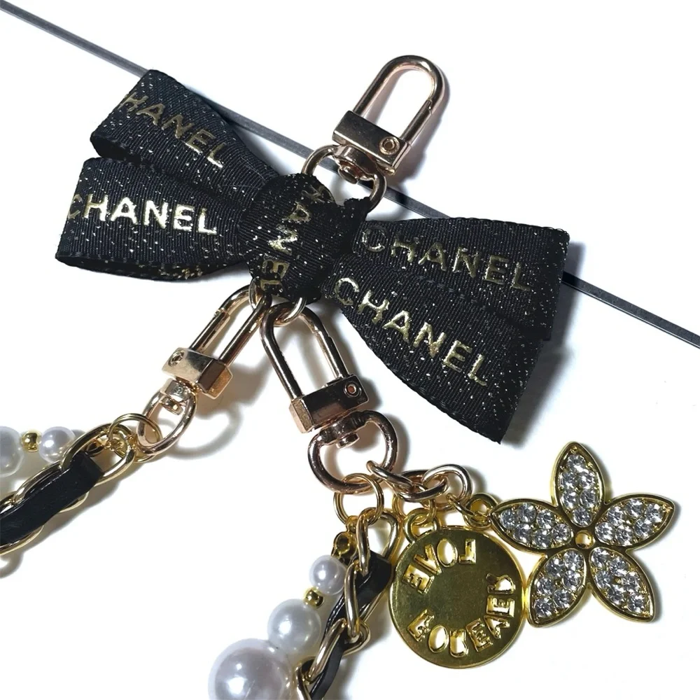 Handmade Upcycled Keychain, Repurposed From Chanel Ribbon With Unbranded Chain